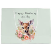 かわいい鹿に囲まれたバラ誕生日 ラージペーパーバッグ (裏面)