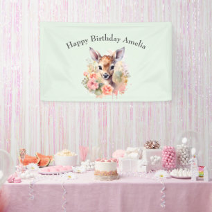 かわいい鹿に囲まれたバラ誕生日 横断幕
