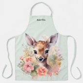 かわいい鹿に囲まれたバラ エプロン (正面)