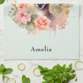 かわいい鹿に囲まれたバラ キッチンタオル (折り畳み)