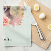 かわいい鹿に囲まれたバラ キッチンタオル (四つ折り)