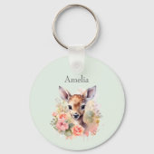 かわいい鹿に囲まれたバラ キーホルダー (正面)