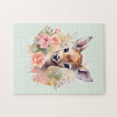 かわいい鹿に囲まれたバラ ジグソーパズル (横)