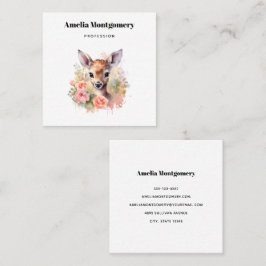 かわいい鹿に囲まれたバラ スクエア名刺