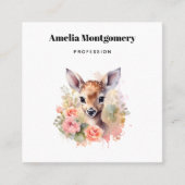 かわいい鹿に囲まれたバラ スクエア名刺 (正面)