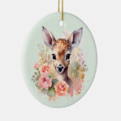 かわいい鹿に囲まれたバラ セラミックオーナメント (右)