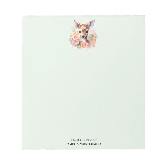 かわいい鹿に囲まれたバラ ノートパッド (正面)