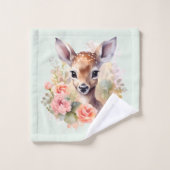 かわいい鹿に囲まれたバラ バスタオルセット (ウォッシュタオル)