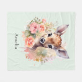 かわいい鹿に囲まれたバラ フリースブランケット (正面(横))