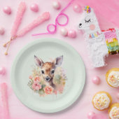 かわいい鹿に囲まれたバラ ペーパープレート (パーティー)