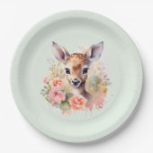 かわいい鹿に囲まれたバラ ペーパープレート (正面)