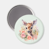 かわいい鹿に囲まれたバラ マグネット (正面/裏面)