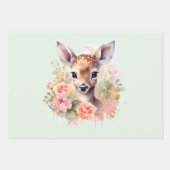 かわいい鹿に囲まれたバラ ラッピングペーパーシート (正面)