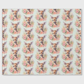 かわいい鹿に囲まれたバラ ラッピングペーパー (フラット)