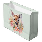 かわいい鹿に囲まれたバラ ラージペーパーバッグ (正面アングル)
