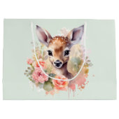 かわいい鹿に囲まれたバラ ラージペーパーバッグ (裏面)