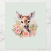 かわいい鹿に囲まれたバラ ワインラベル (シングルラベル)