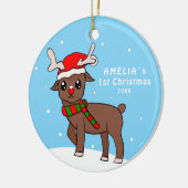 かわいい鹿のイラスト 赤ちゃんの最初のクリスマス セラミックオーナメント (左)
