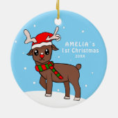 かわいい鹿のイラスト 赤ちゃんの最初のクリスマス セラミックオーナメント (裏面)