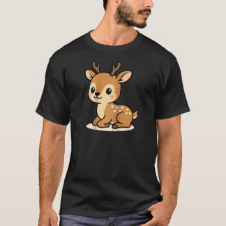 かわいい鹿のキャラクター かわいい森の子鹿のイラスト Tシャツ