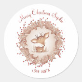 かわいい鹿のクリスマスから名前のシール ラウンドシール (正面)