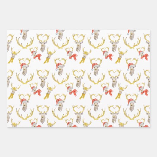かわいい鹿のクリスマス ラッピングペーパーシート (正面3)