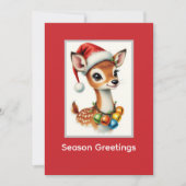 かわいい鹿のトナカイ サンタ帽 シーズンカード (正面)