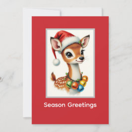 かわいい鹿のトナカイ サンタ帽 シーズンカード
