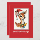 かわいい鹿のトナカイ サンタ帽 シーズンカード (正面/裏面)