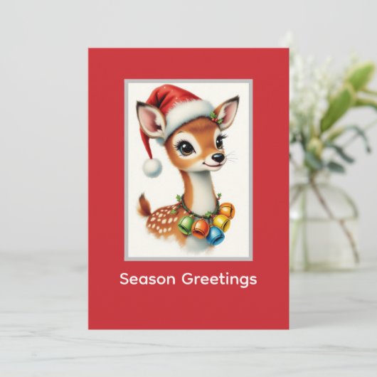 かわいい鹿のトナカイ サンタ帽 シーズンカード (スタンド正面)