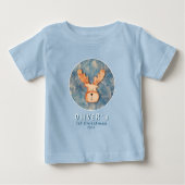 かわいい鹿のトナカイ 赤ちゃんの初めてのクリスマス ベビーTシャツ (正面)