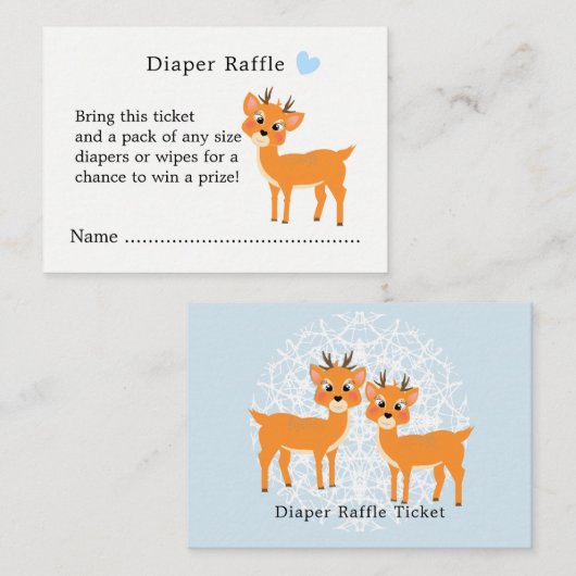 かわいい鹿のハート冬の赤ちゃんシャワーおむつラッフル エンクロージャーカード (正面/裏面)