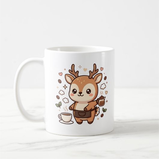 かわいい鹿のバリスタ コーヒーマグ カワイイ キャラクター コーヒーマグカップ (左)