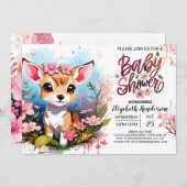 かわいい鹿のプリンセス　ウッドランドガールベイビーシャワー 招待状 (正面/裏面)