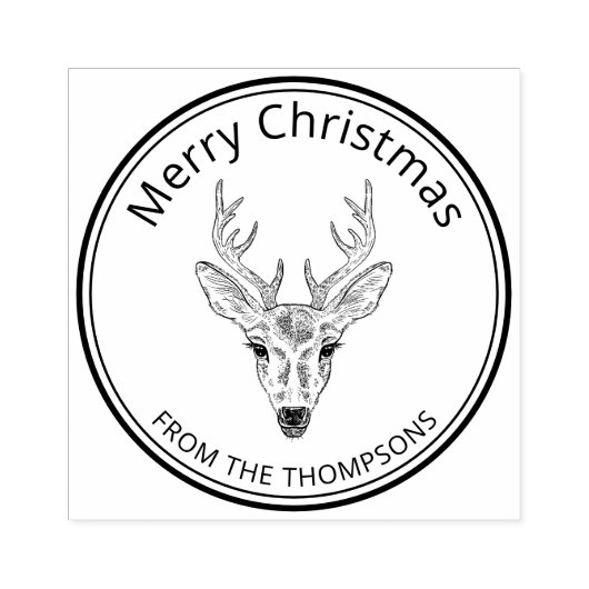 かわいい鹿のヘッドラインアートデザインメリークリスマス ラバースタンプ (インプリント)