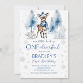 かわいい鹿の冬のワンデアフル男子誕生日テンプレート 招待状 (正面)