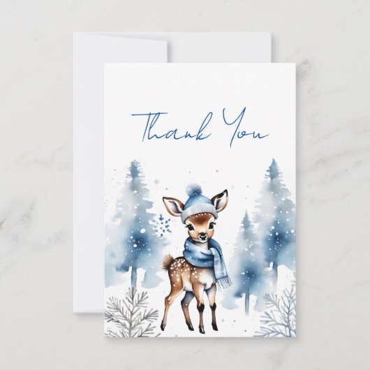 かわいい鹿の冬の少年の赤ちゃんシャワーサンキューカード サンキューカード (正面)