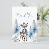 かわいい鹿の冬の少年の赤ちゃんシャワーサンキューカード サンキューカード (スタンド正面)