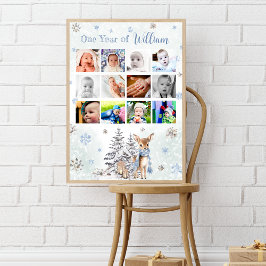 かわいい鹿の冬1年目フォトマイルストーンポスター ポスター