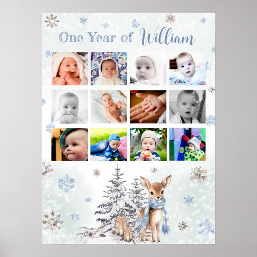 かわいい鹿の冬1年目フォトマイルストーンポスター ポスター (正面)