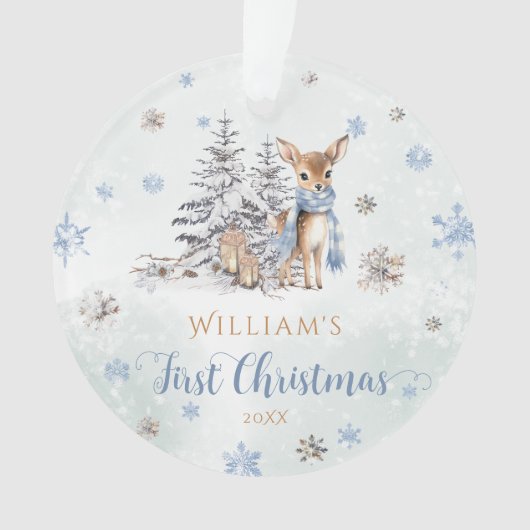 かわいい鹿の初めてのクリスマスオーナメントアクリル オーナメント (正面)