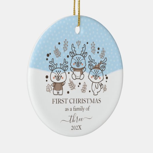 かわいい鹿の初めてのクリスマスファミリー3 セラミックオーナメント (右)