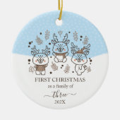 かわいい鹿の初めてのクリスマスファミリー3 セラミックオーナメント (正面)