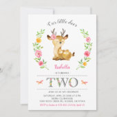 かわいい鹿の女の子　ウッドランド　フラワー　2歳の誕生日 招待状 (正面)