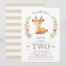 かわいい鹿の女の子　ウッドランド　フラワー　2歳の誕生日