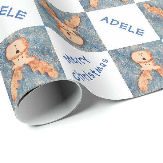かわいい鹿の子供の名前メリークリスマスホリデー ラッピングペーパー (ロールコーナー)