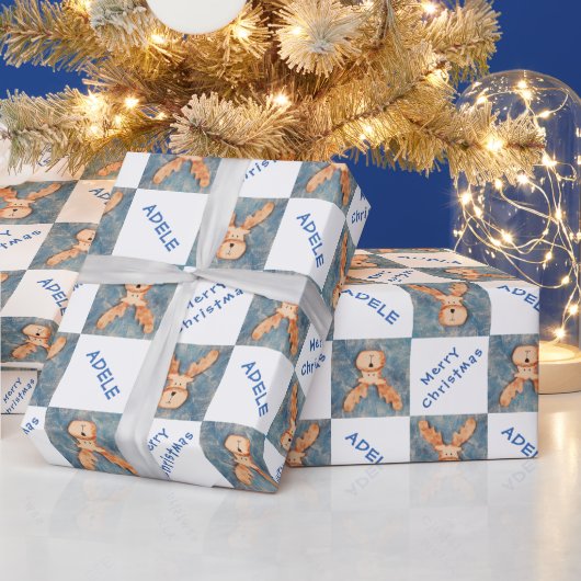 かわいい鹿の子供の名前 メリークリスマスホリデー ラッピングペーパー (クリスマス)