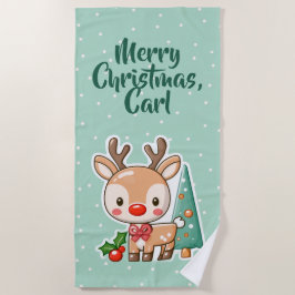 かわいい鹿の子供用クリスマスデザイン ビーチタオル