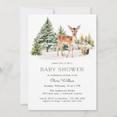 かわいい鹿の子鹿 |ニュートラル素朴ウィンターベイビーシャワー 招待状 (正面)