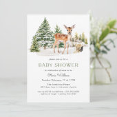かわいい鹿の子鹿 |ニュートラル素朴ウィンターベイビーシャワー 招待状 (スタンド正面)